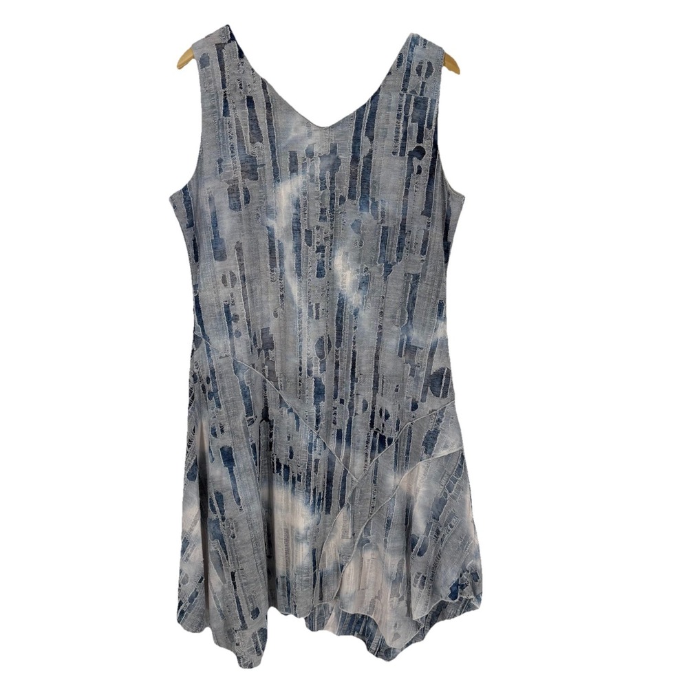 Kamana Womens Faux Distressed Mesh Midi Dress Size L Blue Stretch Artsy Indie‎